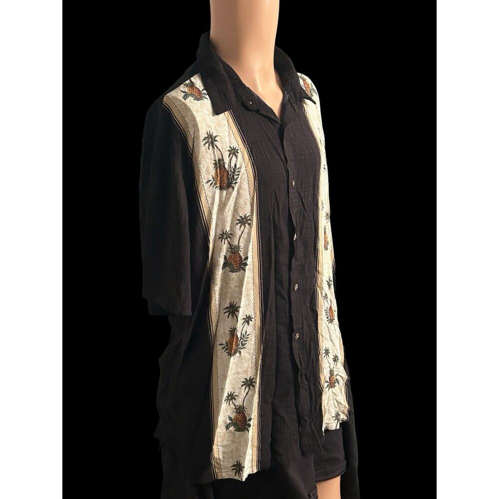 HAWAIIAN SHIRT BATIK BAY MENS XL BLACK PINEAPPLES PALM TREES SHORT SLEEVES - Picture 2 of 6